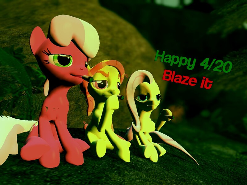 Size: 1400x1050 | Tagged: 3d, 4/20, artist:soad24k, cheerilee, derpibooru import, drugs, fluttershy, forest, gmod, marijuana, safe, tree hugger