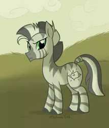 Size: 600x700 | Tagged: artist:wubcakeva, derpibooru import, fallout equestria, fanfic, fanfic art, female, mare, oc, oc:xenith, safe, solo, unofficial characters only, zebra, zebra oc