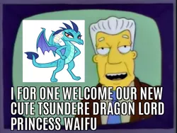 Size: 600x450 | Tagged: safe, derpibooru import, edit, edited screencap, screencap, princess ember, dragon, gauntlet of fire, caption, image macro, kent brockman, meme, reaction image, text, the simpsons