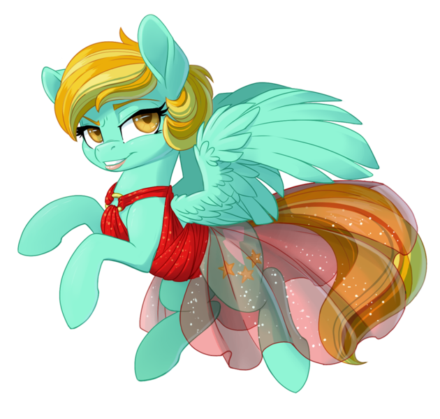 Size: 1000x952 | Tagged: safe, artist:pusspuss, derpibooru import, lightning dust, pegasus, pony, alternate hairstyle, clothes, dress, fanfic art, female, lightning babe, lipstick, mare, simple background, smiling, solo, transparent background