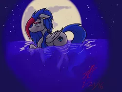 Size: 1024x768 | Tagged: artist needed, safe, derpibooru import, oc, oc:ace spade, unofficial characters only, bat pony, pony, crying, digital art, female, mare, moonlight, rule 63, sad, water