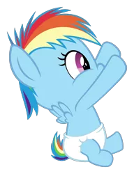 Size: 2303x3000 | Tagged: safe, artist:sollace, derpibooru import, rainbow dash, pony, baby, baby pony, cute, diaper, filly, filly rainbow dash, foal, simple background, sitting, solo, transparent background, vector, younger