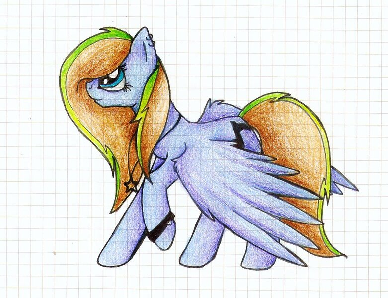 Size: 1024x787 | Tagged: safe, artist:mufflinka, derpibooru import, oc, unofficial characters only, pegasus, pony, graph paper, lined paper, solo, traditional art