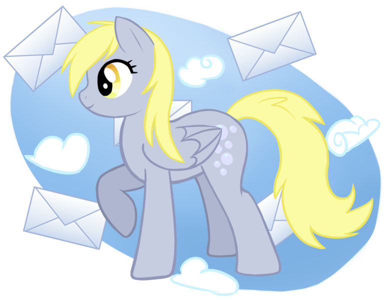 Size: 1403x1088 | Tagged: safe, artist:fire-girl872, derpibooru import, derpy hooves, pegasus, pony, cloud, female, letter, mail, mare, solo