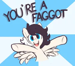 Size: 1280x1126 | Tagged: safe, artist:kribbles, derpibooru import, oc, oc:kristic, unofficial characters only, pegasus, pony, faggot, solo, ur a faget, vulgar