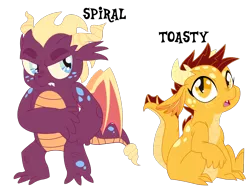 Size: 1000x764 | Tagged: artist:dbkit, baby dragon, derpibooru import, dragon, oc, oc:spiral, oc:toasty, offspring, parent:garble, parent:princess ember, parents:emble, safe, simple background, transparent background, unofficial characters only