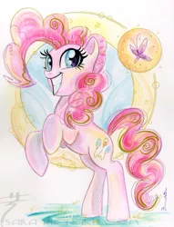 Size: 887x1163 | Tagged: safe, artist:sararichard, derpibooru import, pinkie pie, butterfly, solo, traditional art, watercolor painting