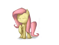 Size: 3200x2400 | Tagged: safe, artist:spontaneouspotato, derpibooru import, fluttershy, eyes closed, raised hoof, simple background, smiling, solo, standing, white background