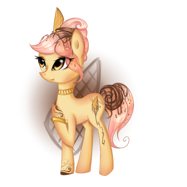 Size: 1000x1000 | Tagged: artist:yuntaoxd, bracelet, derpibooru import, food, hair bun, ice cream, necklace, oc, pink hair, pink mane, safe, simple background, transparent background, unofficial characters only, waffle