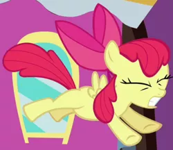 Size: 409x354 | Tagged: safe, derpibooru import, screencap, apple bloom, pegasus, pony, just for sidekicks, animation error, cropped, eyes closed, female, filly, flapple bloom, foal, wings