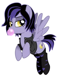 Size: 1715x2135 | Tagged: artist:lostinthetrees, big hero 6, bubblegum, clothes, derpibooru import, disney, food, gogo tomago, jacket, ponified, safe, socks, solo, striped socks