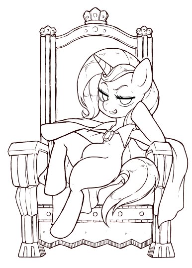 Size: 386x539 | Tagged: safe, artist:nazonazopowerfu, derpibooru import, trixie, pony, unicorn, female, mare, perfect leg anatomy, solo, throne, throne slouch