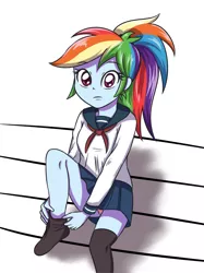 Size: 2598x3472 | Tagged: suggestive, artist:sumin6301, derpibooru import, rainbow dash, equestria girls, clothes, cute, dashabetes, female, looking at you, panties, panty shot, pink underwear, pleated skirt, ponytail, school uniform, schoolgirl, skirt, skirt lift, socks, solo, solo female, thigh highs, underwear, upskirt, zettai ryouiki