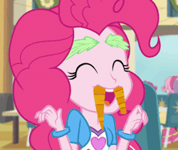 Size: 500x422 | Tagged: safe, derpibooru import, screencap, pinkie pie, equestria girls, rainbow rocks, animated, carrot, cropped, cute, diapinkes, food, gif, pinkie being pinkie, silly, silly human
