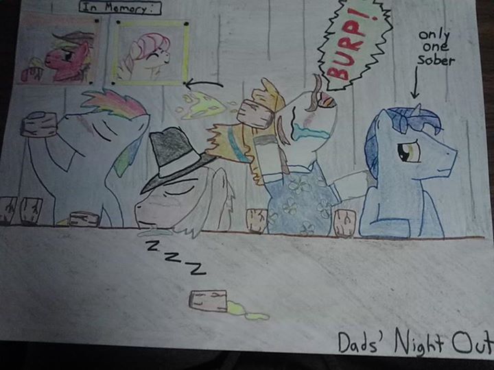 Size: 720x540 | Tagged: artist:justaviewer94, derpibooru import, drinking, hondo flanks, igneous rock pie, night light, oc, oc:haralson apple, rainbow blaze, safe, sound effects, traditional art