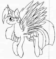 Size: 1024x1086 | Tagged: safe, artist:mufflinka, derpibooru import, twilight sparkle, twilight sparkle (alicorn), alicorn, pony, chest fluff, female, grayscale, lined paper, mare, monochrome, solo, traditional art