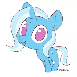 Size: 590x590 | Tagged: safe, artist:sion, derpibooru import, trixie, pony, unicorn, :t, chibi, cute, diatrixes, female, looking at you, mare, no pupils, simple background, solo, white background