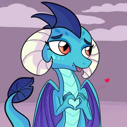 Size: 1267x1267 | Tagged: safe, artist:tjpones, derpibooru import, princess ember, dragon, gauntlet of fire, :p, bedroom eyes, cute, emberbetes, female, heart, heart hands, solo, tongue out
