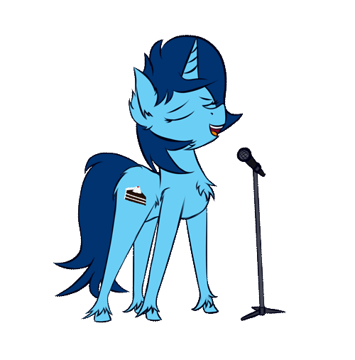 Size: 500x507 | Tagged: safe, artist:toanderic, derpibooru import, oc, oc:sweet cakes, unofficial characters only, pony, unicorn, animated, animation test, female, mare, microphone, singing, solo