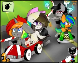 Size: 1024x833 | Tagged: artist:teranen, bomb, colored pupils, derpibooru import, go kart, kryggie, oc, oc:aggie, oc:krylone, oc:paulpeoples, safe, unofficial characters only, weapon