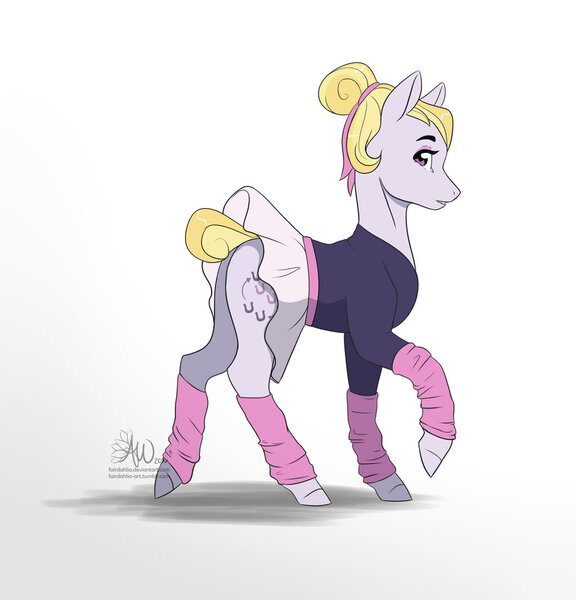 Size: 1024x1067 | Tagged: artist:fairdahlia, clothes, derpibooru import, hair bun, hoofer steps, leg warmers, on your marks, ribbon, safe, simple background, skirt, solo, tutu