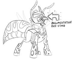 Size: 1153x900 | Tagged: artist:unpeeledwasp, changeling, derpibooru import, insect, mandibles, monochrome, oc, oc:waspy, pun, safe, sketch, solo, unofficial characters only, wasp, wasp changeling