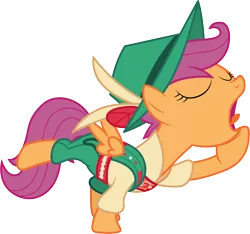 Size: 6151x5767 | Tagged: absurd resolution, .ai available, artist:cloudyglow, clothes, derpibooru import, lederhosen, on your marks, safe, scootaloo, simple background, solo, transparent background, vector, yodeling, yodeloo