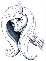 Size: 4483x5915 | Tagged: safe, artist:tsand106, derpibooru import, fluttershy, absurd resolution, monochrome, solo