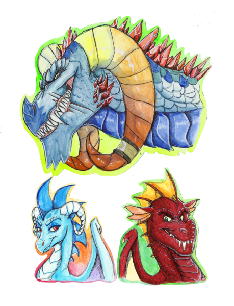 Size: 3138x4100 | Tagged: artist:earthsong9405, bust, derpibooru import, dragon, dragoness, dragon lord torch, female, garble, gauntlet of fire, grin, male, portrait, princess ember, safe, scar, simple background, smiling, traditional art, transparent background, trio