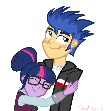 Size: 412x440 | Tagged: safe, artist:shabrina025, derpibooru import, flash sentry, sci-twi, twilight sparkle, equestria girls, friendship games, :i, blushing, cute, daaaaaaaaaaaw, diasentres, dork, embrace, female, flashlight, height difference, hug, male, sciflash, shipping, size difference, straight, stupid sexy flash sentry