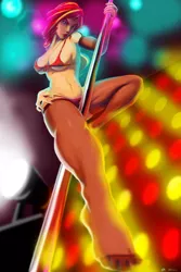 Size: 6000x9000 | Tagged: absurd resolution, armpits, artist:sunset tide, belly button, big breasts, breasts, busty sunset shimmer, clothes, derpibooru import, feet, female, human, humanized, nail polish, pole dancing, solo, solo female, stockings, stripper pole, suggestive, sunset shimmer