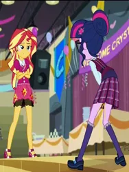 Size: 768x1024 | Tagged: suggestive, derpibooru import, edit, edited screencap, screencap, sci-twi, sunset shimmer, twilight sparkle, equestria girls, friendship games, bad edit, female, lesbian, pee edit, peeing on the floor, pissing, scitwishimmer, shipping, sunsetsparkle, urine, wetting