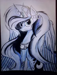 Size: 1536x2048 | Tagged: artist:rainbowshad, derpibooru import, princess luna, safe, sitting, solo, traditional art