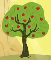 Size: 213x250 | Tagged: safe, derpibooru import, screencap, bloomberg, over a barrel, apple tree, cropped, solo, tree