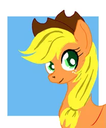 Size: 767x921 | Tagged: safe, artist:ciaran, derpibooru import, applejack, earth pony, pony, abstract background, bust, colored pupils, female, hat, legitimately amazing mspaint, looking at you, mare, ms paint, simple background, smiling, solo