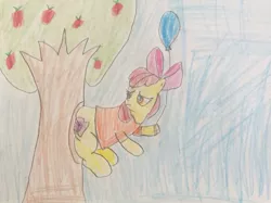 Size: 1024x765 | Tagged: safe, artist:goofermutt, derpibooru import, apple bloom, fanfic, apple, apple tree, balloon, bloom butt, crossover, cutie mark, disney, fimfiction, food, plot, stuck, the ass was fat, the cmc's cutie marks, tree, winnie the pooh