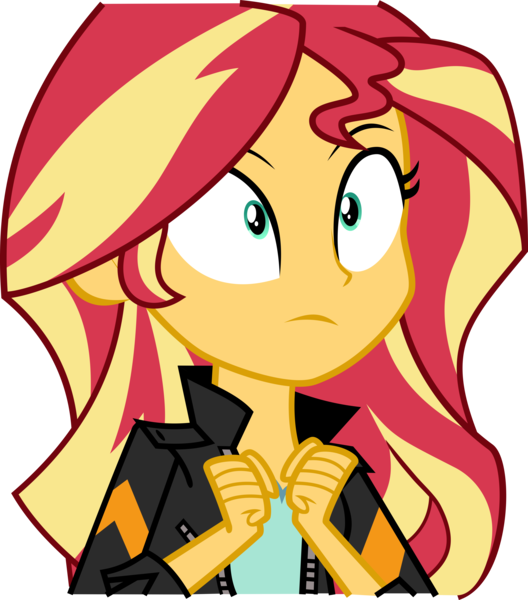 Size: 4899x5572 | Tagged: safe, artist:keronianniroro, derpibooru import, sunset shimmer, equestria girls, absurd resolution, clothes, dumbfounded, flash puppet, inkscape, leather jacket, simple background, solo, transparent background