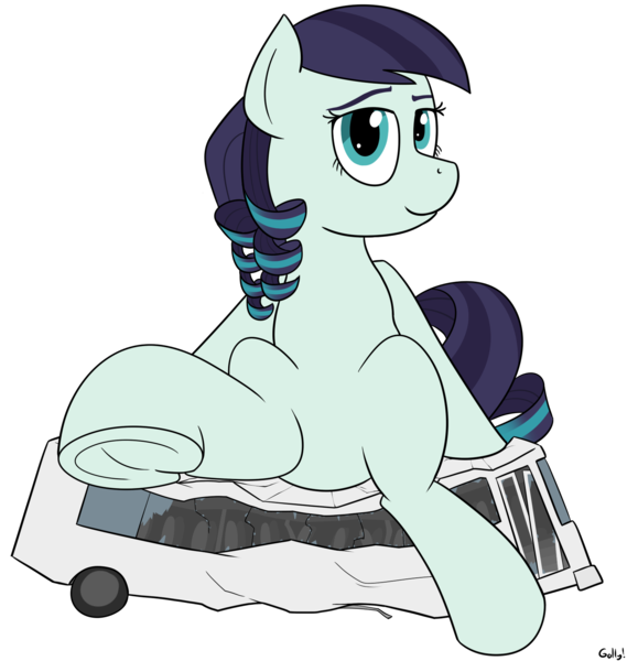Size: 1605x1664 | Tagged: questionable, artist:rapidstrike, derpibooru import, coloratura, earth pony, pony, bedroom eyes, bus, destruction, featureless crotch, female, giant pony, hoof fetish, looking at you, macro, mare, rara, request, showing off, sitting, solo, solo female, underhoof