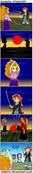 Size: 515x2700 | Tagged: safe, artist:pheeph, derpibooru import, adagio dazzle, rarity, sunset shimmer, twilight sparkle, equestria girls, comic, golf club, katana, old master q, parody, samurai, sunset, sword, weapon, wind