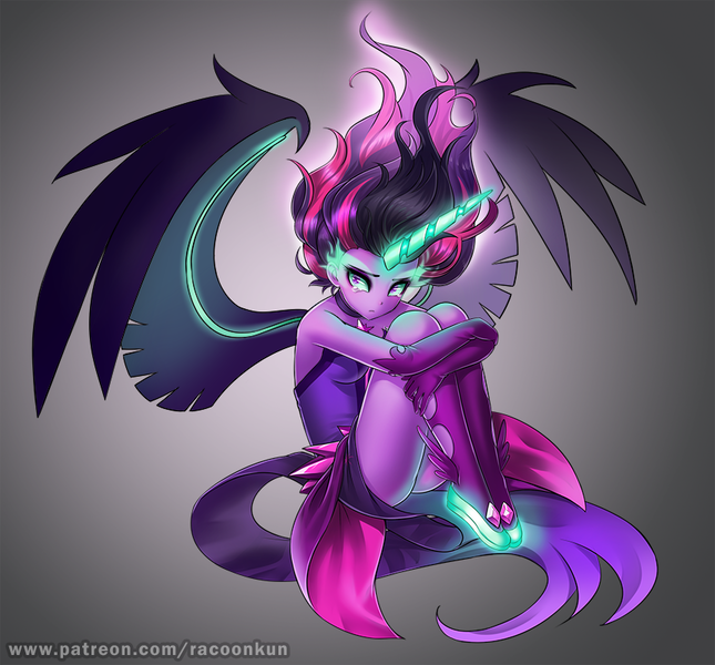 Size: 860x800 | Tagged: safe, artist:racoonsan, derpibooru import, sci-twi, twilight sparkle, equestria girls, friendship games, adorasexy, bare shoulders, crying, cute, female, lonely, looking at you, midnight sparkle, midnightabetes, sad, sexy, sleeveless, solo, spread wings, strapless, stupid sexy midnight sparkle, sweet dreams fuel, twiabetes