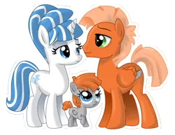 Size: 1839x1418 | Tagged: safe, artist:lostinthetrees, derpibooru import, oc, oc:autumn light, oc:orange glow, oc:summer ice, unofficial characters only, father and daughter, female, filly, male, mother and daughter, straight