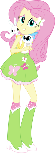Size: 5200x14232 | Tagged: safe, artist:sugar-loop, derpibooru import, angel bunny, fluttershy, mitsy, cat, rabbit, equestria girls, .ai available, .svg available, absurd resolution, adobe illustrator, backpack, boots, clothes, cute, high heel boots, kitten, looking at you, simple background, skirt, socks, solo, tanktop, transparent background, vector