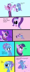 Size: 1024x2432 | Tagged: safe, artist:maddie8972, deleted from derpibooru, derpibooru import, starlight glimmer, trixie, twilight sparkle, twilight sparkle (alicorn), alicorn, pony, no second prances, comic, counterparts, female, hilarious in hindsight, mare, twilight's counterparts