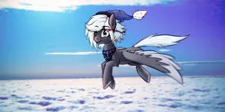 Size: 1440x720 | Tagged: safe, artist:starfall-spark, derpibooru import, oc, unofficial characters only, pegasus, pony, clothes, full body, requested art, sky