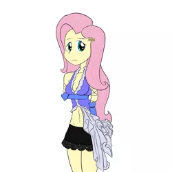 Size: 1000x1000 | Tagged: safe, artist:a_simplepony, derpibooru import, fluttershy, equestria girls, belly button, clothes, cosplay, costume, final fantasy x-2, hairclip, midriff, skirt, solo, yuna