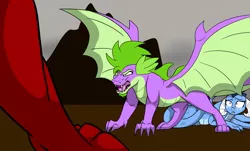 Size: 1024x620 | Tagged: artist:colourstrike, derpibooru import, dragon, emberspike, female, garble, gauntlet of fire, male, older, older spike, pregnant, princess ember, protecting, safe, shipping, shit just got real, spike, straight, this will end in death, winged spike