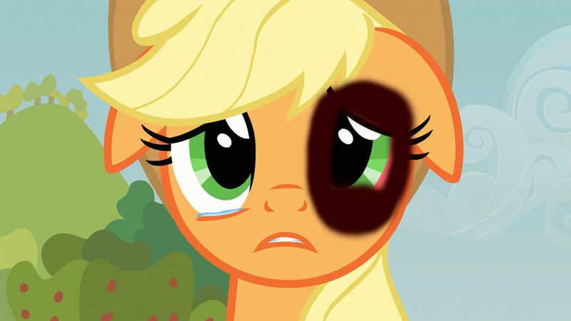 Size: 1280x720 | Tagged: abuse, abuse edit, applejack, black eye, derpibooru import, edit, female, jackabuse, sad, semi-grimdark