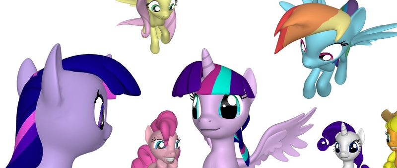 Size: 1403x592 | Tagged: safe, derpibooru import, applejack, fluttershy, pinkie pie, rainbow dash, rarity, starlight glimmer, twilight sparkle, alicorn, pony, pony creator, 3d, alicornified, mane six, ponylumen, race swap, starlicorn, xk-class end-of-the-world scenario