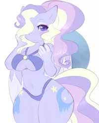 Size: 1024x1280 | Tagged: anthro, anthro oc, artist:fluttersin, belly button, bikini, both cutie marks, breasts, clothes, derpibooru import, female, hair over one eye, looking at you, oc, oc:shiver night, pegasus, solo, solo female, suggestive, swimsuit, unofficial characters only, wide hips