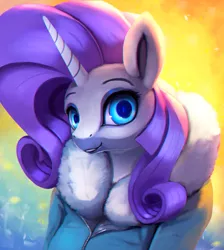Size: 1000x1116 | Tagged: safe, artist:rodrigues404, derpibooru import, rarity, anthro, clothes, coat, solo, wingding eyes